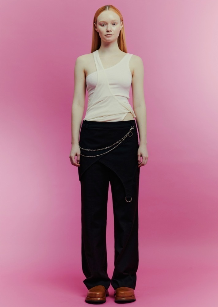 Low-rise Wrap Flared Ring Pants _ Black