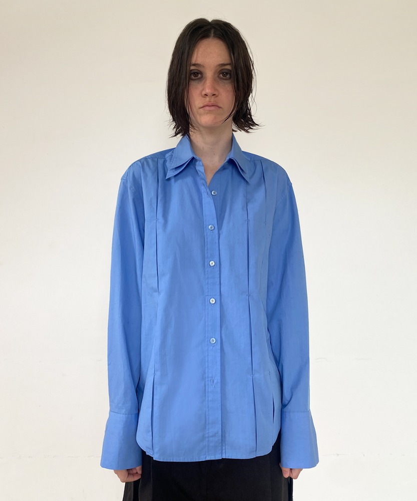Pintuck Oversized Shirt_VIvid Blue